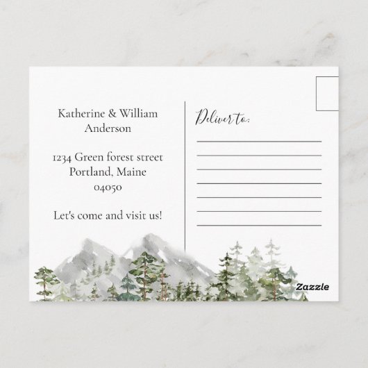 Waterverf hut in het groene dennenbos dat we verhu briefkaart (Achterkant)