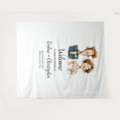 Waterverf Huwelijk Achtergrond Funny Bride and Gro Wandkleed (Voorkant (horizontaal))