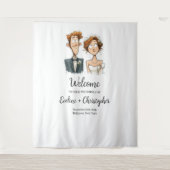 Waterverf Huwelijk Achtergrond Funny Bride and Gro Wandkleed (Voorkant)