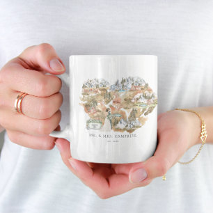 Waterverf Huwelijkskaart   Monogram Nieuwgetrouwd  Koffiemok