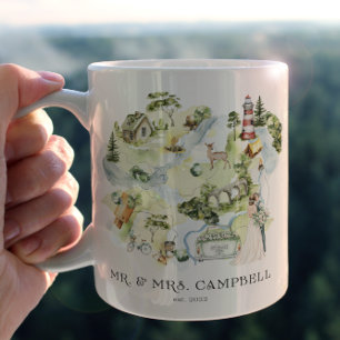 Waterverf Huwelijkskaart   Monogram Nieuwgetrouwd  Tweekleurige Koffiemok