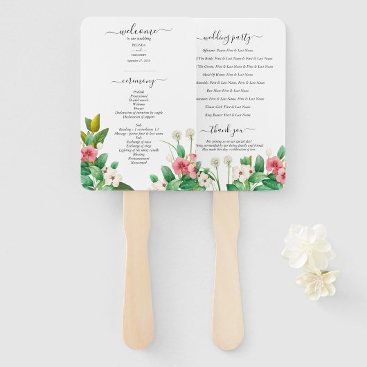 Waterverf Huwelijksprogramma met Wilde Bloemen en Handwaaier (Voorkant en achterkant)