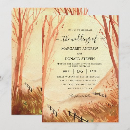 waterverf huwelijksuitnodiging kaart (Voorkant / Achterkant)