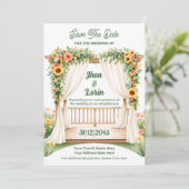 Waterverf huwelijksuitnodiging Kaart Floral Stage (Staand voorkant)