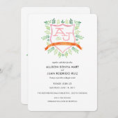 Waterverf huwelijksuitnodiging met Crest Monogram Kaart (Voorkant / Achterkant)