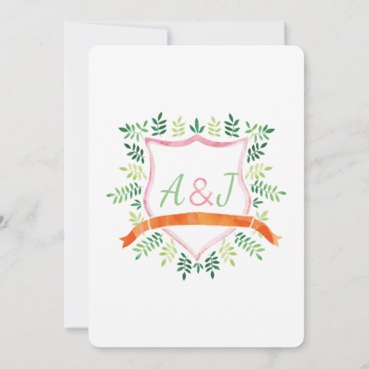 Waterverf huwelijksuitnodiging met Crest Monogram Kaart (Achterkant)