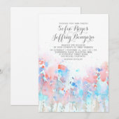 Waterverf huwelijksuitnodigingen - Blauw roze bloe Kaart (Voorkant / Achterkant)