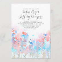 Waterverf huwelijksuitnodigingen - Blauw roze bloe