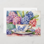 Waterverf Hyacint Bloeit In Een  Teacup Briefkaart (Voorkant / Achterkant)