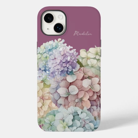 Waterverf Hydrangea Antiek Fuchsia gepersonaliseer Case-Mate iPhone Case (Achterkant)
