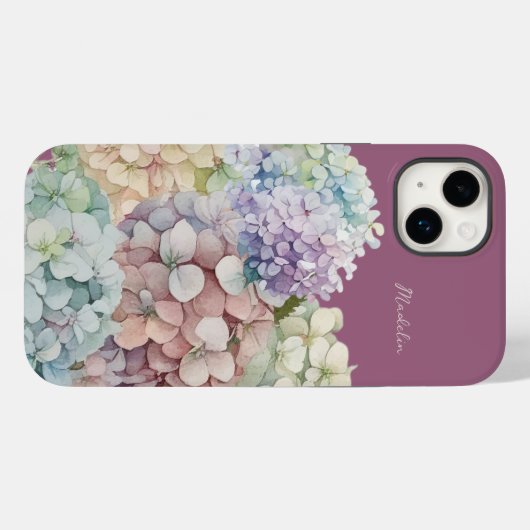 Waterverf Hydrangea Antiek Fuchsia gepersonaliseer Case-Mate iPhone Case (Achterkant (horizontaal))