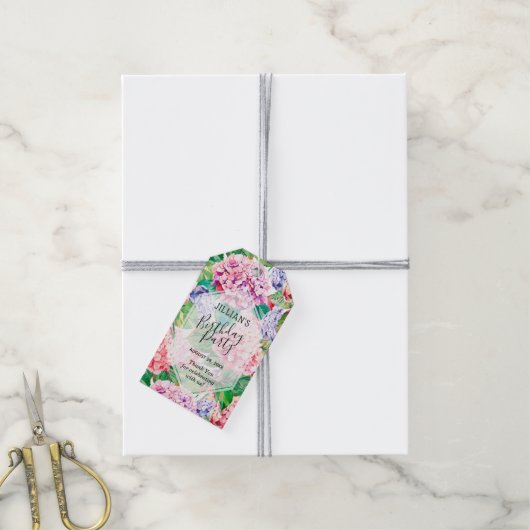 Waterverf Hydrangea Bloem Bruidsdouche Cadeaulabel (Met Touw)