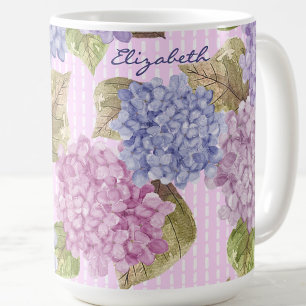 Waterverf Hydrangea Bloemen Custom Naam Roze Mok