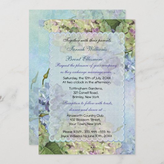 Waterverf Hydrangea Bloemenbruiloft Kaart (Voorkant / Achterkant)