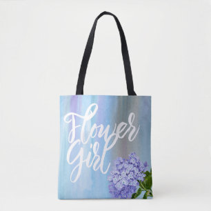 Waterverf Hydrangea Bloemenmeisje met naam Floral Tote Bag