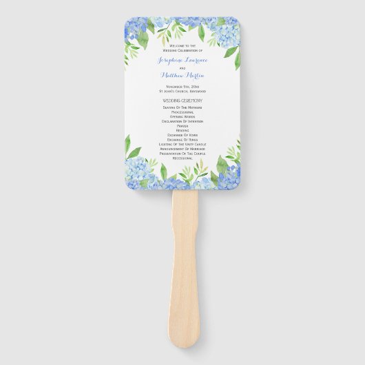 Waterverf Hydrangea Blue Floral Ceremony Handwaaier (Voorkant)