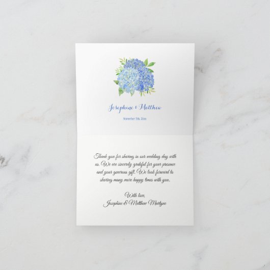 Waterverf Hydrangea Blue Floral Hartelijk dank Bedankkaart (Binnen)