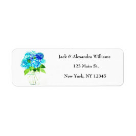 Waterverf Hydrangea Blue Floral retouradres Etiket