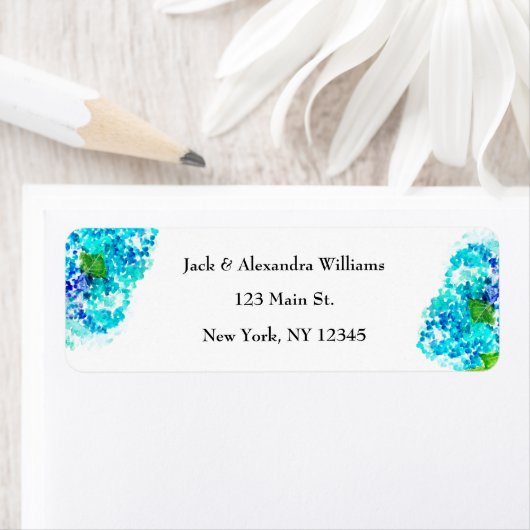 Waterverf Hydrangea Blue Floral retouradres Etiket (Insitu)