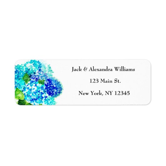 Waterverf Hydrangea Blue Floral retouradres Etiket (Voorkant)