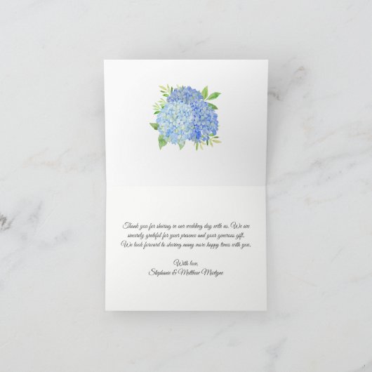 Waterverf Hydrangea Blue Floral Weddenschap Hartel Bedankkaart (Binnen)