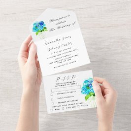 Waterverf Hydrangea Blue Floral Wedding All In One Uitnodiging