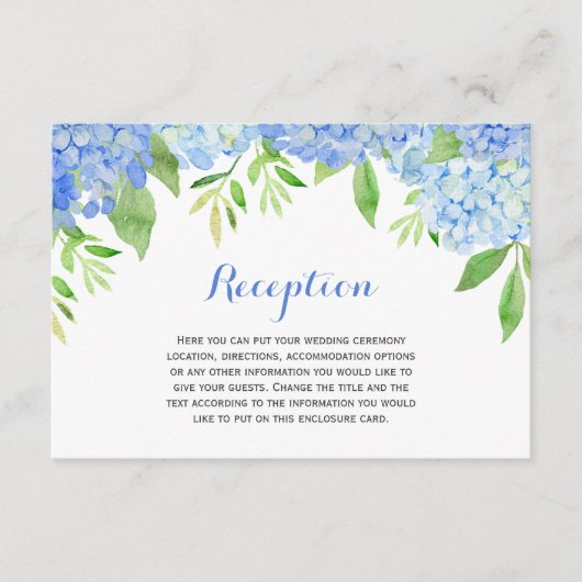 Waterverf Hydrangea Blue Floral Wedding Informatiekaartje (Voorkant)