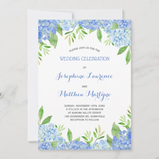 Waterverf Hydrangea Blue Floral Wedding Kaart (Voorkant)
