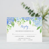 Waterverf Hydrangea Blue Floral Wedding Meal RSVP Informatiekaartje (Staand voorkant)