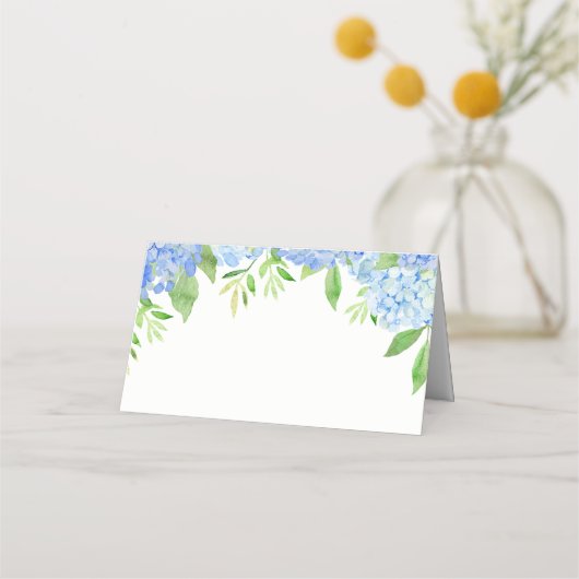 Waterverf Hydrangea Blue Floral Wedding Plaatskaartje (Voorkant)