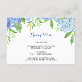 Waterverf Hydrangea Blue Floral Wedding Reception Informatiekaartje