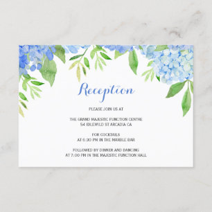 Waterverf Hydrangea Blue Floral Wedding Reception Informatiekaartje