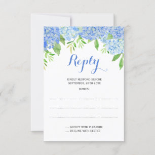 Waterverf Hydrangea Blue Floral Wedding RSVP Kaartje