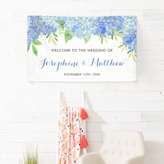 Waterverf Hydrangea Blue Floral Wedding Spandoek (Insitu)