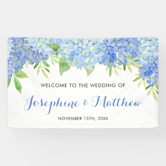 Waterverf Hydrangea Blue Floral Wedding Spandoek (Horizontaal)