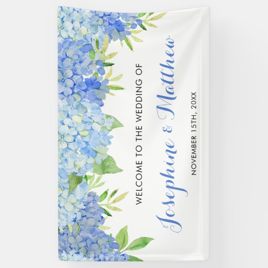 Waterverf Hydrangea Blue Floral Wedding Spandoek (Verticaal)