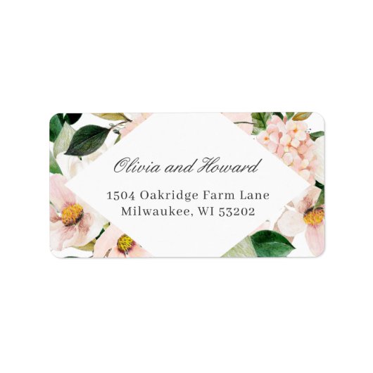 Waterverf Hydrangea Blush Roze Bloemig Elegant Etiket (Voorkant)
