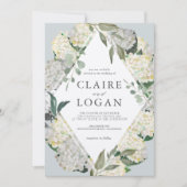 Waterverf Hydrangea Dusty Blue Rhonbus Wedding Kaart (Voorkant)