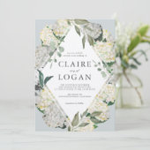 Waterverf Hydrangea Dusty Blue Rhonbus Wedding Kaart (Staand voorkant)
