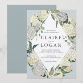 Waterverf Hydrangea Dusty Blue Rhonbus Wedding Kaart (Voorkant / Achterkant)