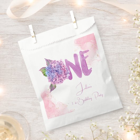 Waterverf hydrangea eerste verjaardag bedankzakje (Geknipt)