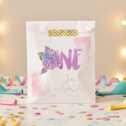 Waterverf hydrangea eerste verjaardag bedankzakje