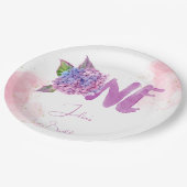 Waterverf hydrangea eerste verjaardag papieren bordje (Gekanteld)