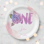 Waterverf hydrangea eerste verjaardag papieren bordje
