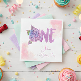 Waterverf hydrangea eerste verjaardag servet