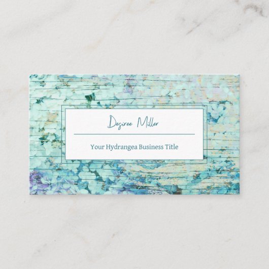 Waterverf Hydrangea Floral Blauwgroen Land Wood Visitekaartje (Voorkant)