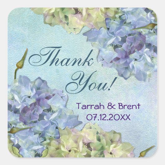 Waterverf Hydrangea Floral - Dank u Vierkante Sticker (Voorkant)
