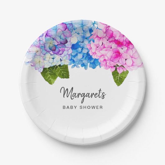  Waterverf Hydrangea Flowers | BABY SHOWER Papieren Bordje (Voorkant)