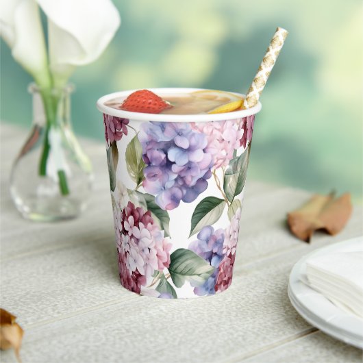 Waterverf Hydrangea Flowers Papieren Bekers (Insitu)