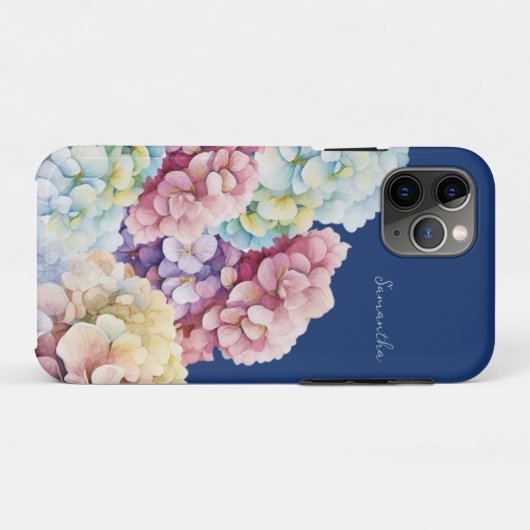 Waterverf Hydrangea gepersonaliseerd blauw Case-Mate iPhone Case (Achterkant (horizontaal))